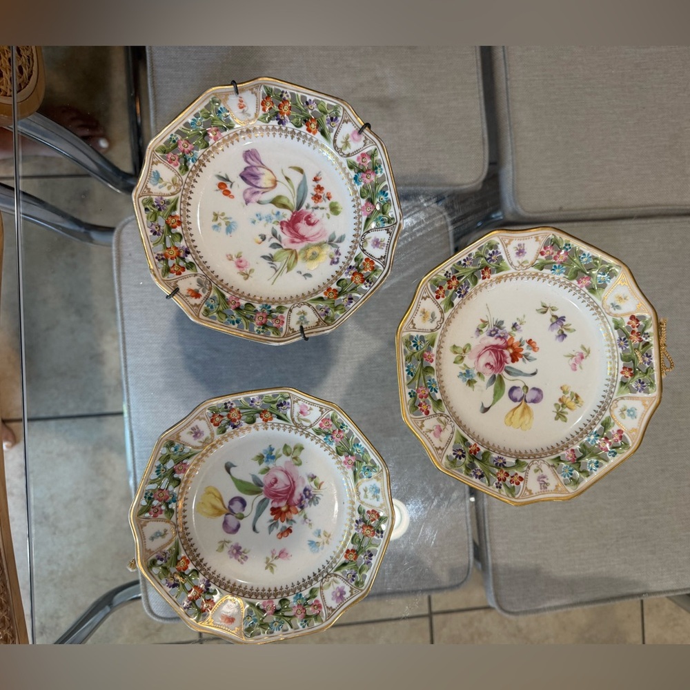 Set of 3 Bavaria “Meissen Flowers” Cabinet Plates – Reticulated, 8⅜"‎